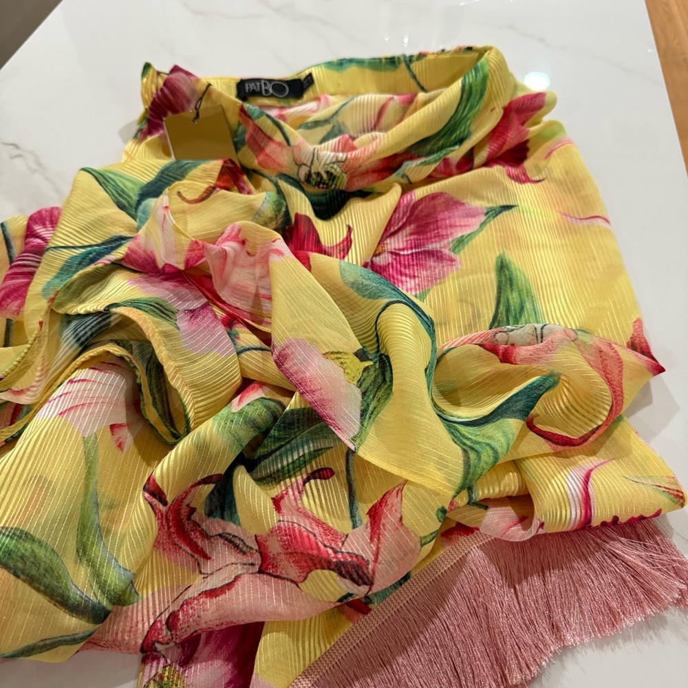 PatBo yellow and pink floral fringe maxi skirt / swim coverup - Picture 6 of 7